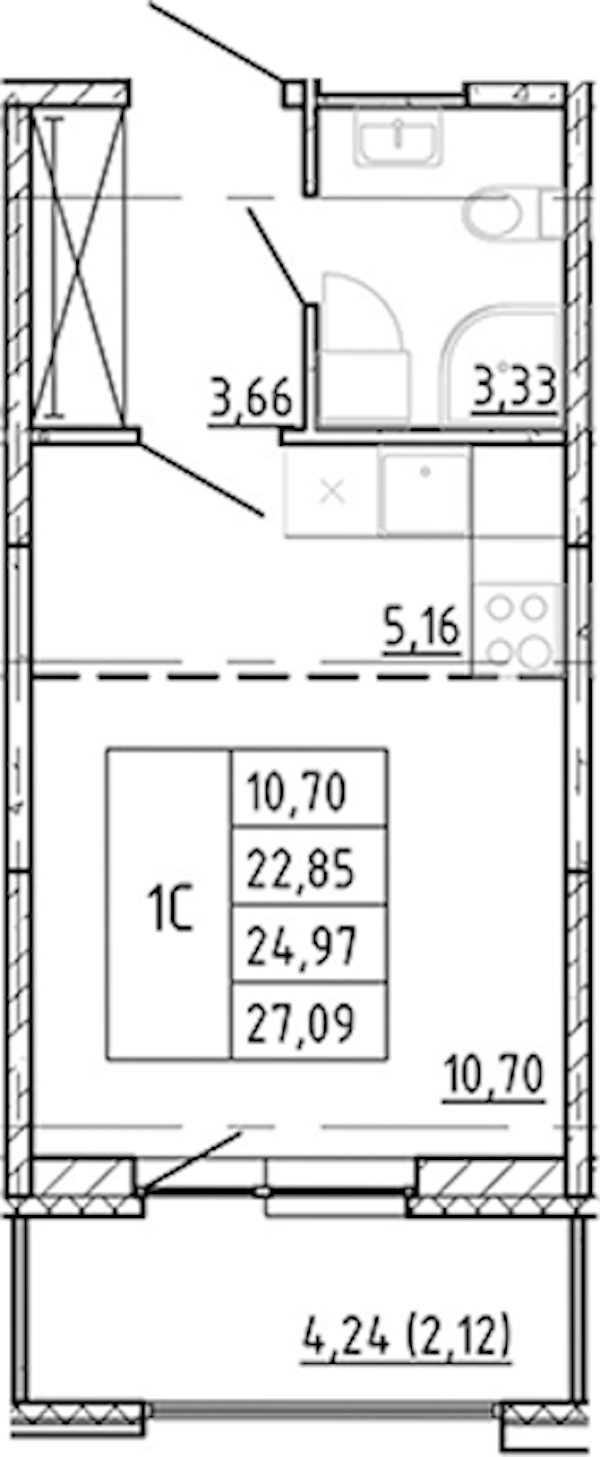 Квартира студия 22.85 м², 4/12 эт., ЖК «Полис Новоселье»